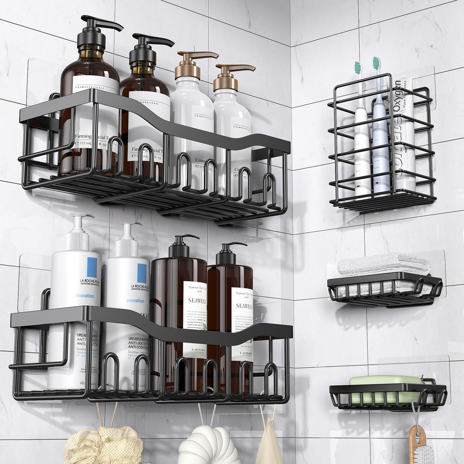 EUDELE 5-Pack Adhesive Shower Caddy Set