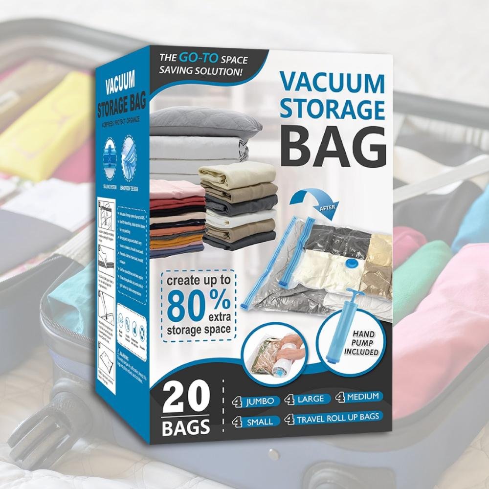 Vacuum Storage Bags with Hand Pump - 20 Pack